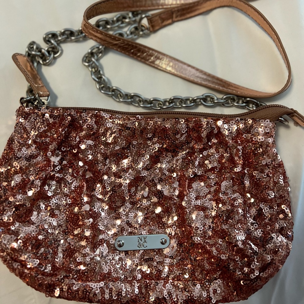 New York & Co. | Rose gold Sequin cross body purse/ bag.